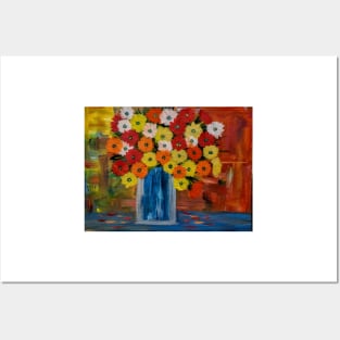 A beautiful bouquet of mixed flowers in a glass vase Posters and Art